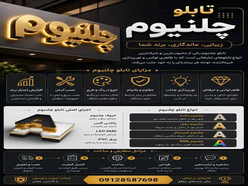 تابلو چلنیوم حروف برجسته برای سردر مغازه و فروشگاه